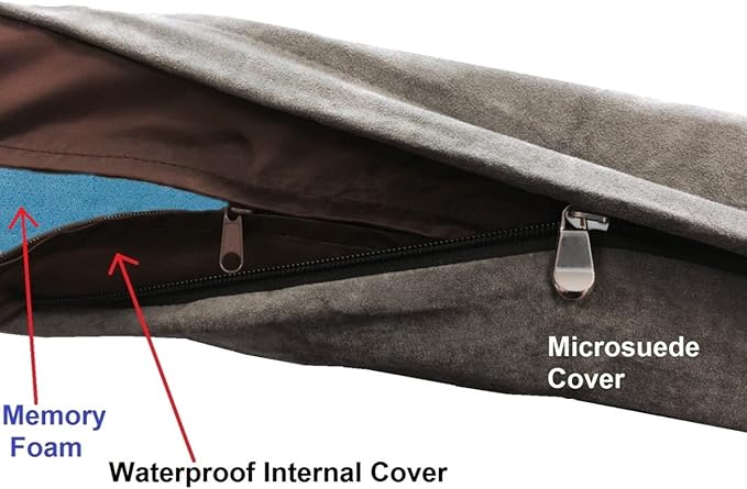 Dogbed4less Orthopedic Gel Infused Memory Foam Dog Bed with Washable Suede Gray Cover and Waterproof Internal Liner, Medium Large