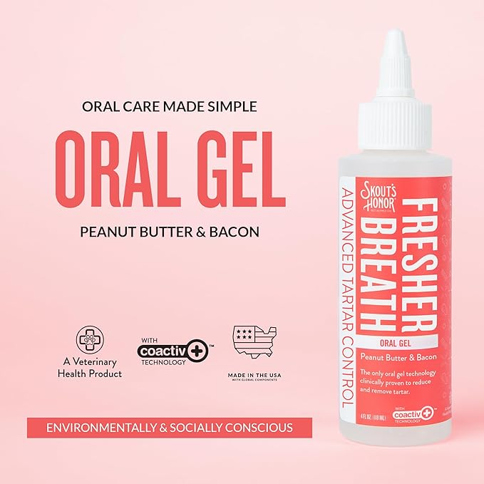 SKOUT'S HONOR Freshens Breath Peanut Butter & Bacon Oral Gel - Fights Plaque and Tartar, Freshens Breath Fast, No Brushing Required, 4 oz