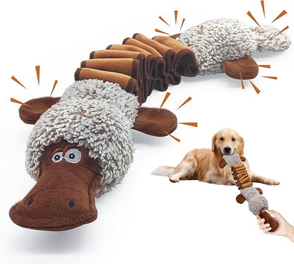 BUYPOW Squeaky Dog Toys, Interactive Tug of War Puppy Toys, Funny Plush Dog Chew Toys, Stuffed Dog Toys for Small,Medium and Large Dogs - Platypus