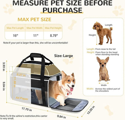 Lekereise Top-Expandable Pet Carrier 18x13x9.5 Inch Southwest Frontier Airline Approved Soft Sided Underseat to 15lbs Travel Carriers for Small Cats Dogs with Locking Safety Zippers Anti-Scratch Mesh