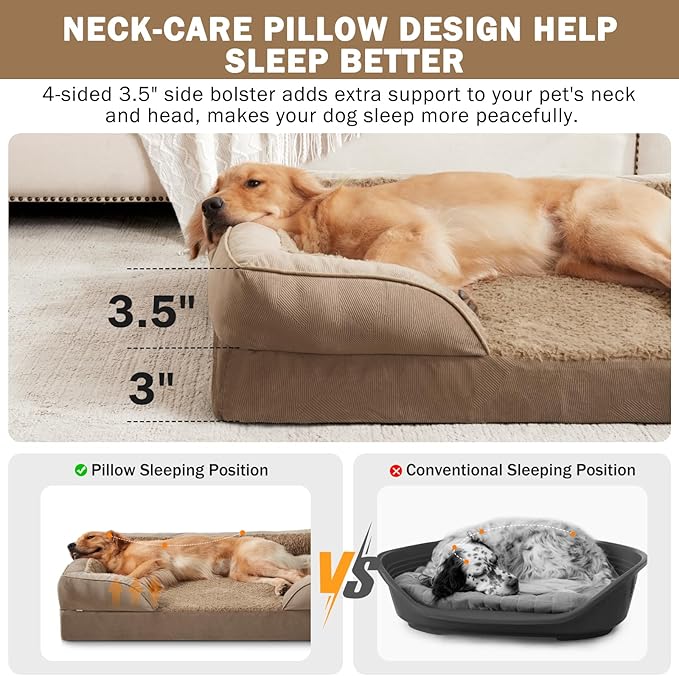INVENHO Orthopedic Dog Beds Large Sized, XL Washable Dog Sofa with Egg-Crate Foam, Waterproof Lining and Non-Skid Bottom
