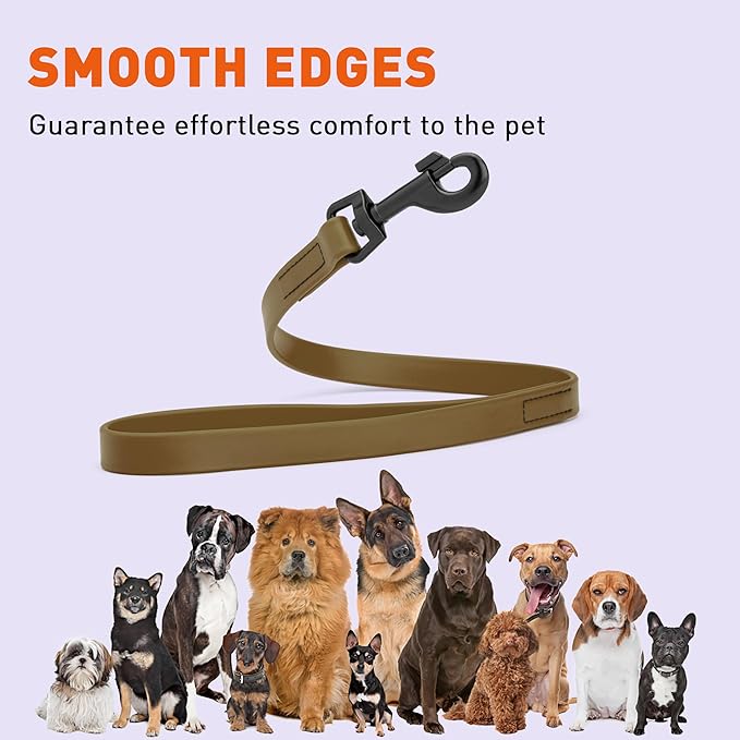 Dogline Biothane Waterproof Dog Leash Strong Coated Nylon Webbing with Black Hardware Odor-Proof Easy to Clean High Performance for Small or Large Dogs Made in USA 2 ft Lead, Coyote Brown
