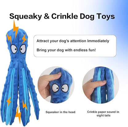 CPYOSN Dog Squeaky Toys Octopus - No Stuffing Crinkle Plush Dog Toys for Puppy Teething, Durable Interactive Chew Toys for Small, Medium and Large Dogs Training and Reduce Boredom, 2 Pack