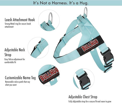BULLHUG Adjustable Dog Harness– No Pull, No Choke – for English Bulldogs, French Bulldogs, Pugs & Broad-Chested Breeds – Easy, Safe Walks (Teal, Small)
