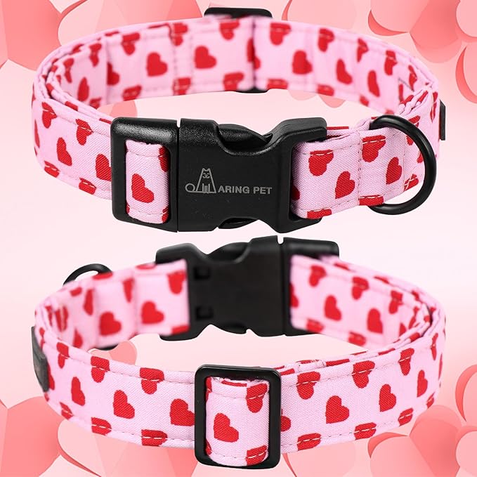ARING PET Valentine's Day Dog Collar, Cute Pink Heart Pet Collars with Quick Release Buckle for Puppy Small Medium Large Boy Girl Dogs-XS