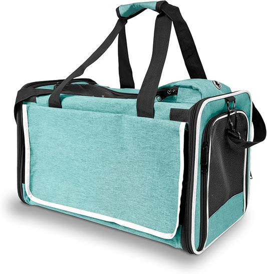 GAPZER Small Dog Carrier for Puppy Yorkshire Softshell Car Transport Chihuahua Carry Cage 18-inch Collapsible Doggie Vet Visit Crate Easy Load Roomy Pet Carrier Bag Kennel Dog Essentials Teal