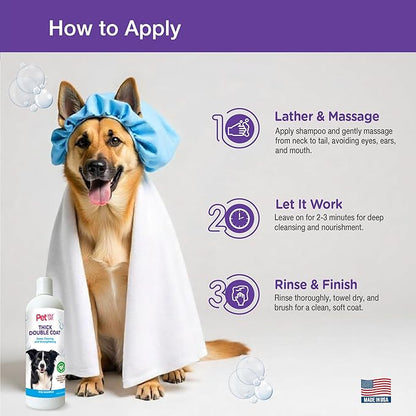 Natural Dog Shampoo for Thick Coats – Deep Cleaning Wash with Aloe, Coconut & Rosemary Oil – Deodorizing for Golden Retrievers, Huskies & German Shepherds – 16 oz