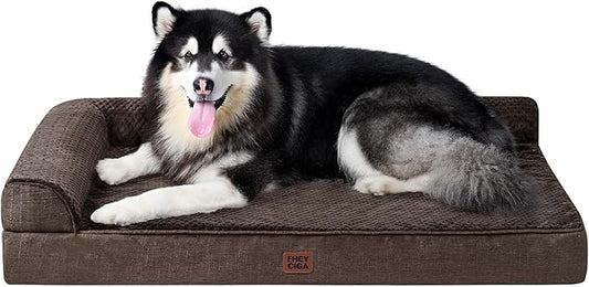 EHEYCIGA XXL Dog Bed Memory Foam, Orthopedic Giant Dog Bed Jumbo with Washable Removable Cover, Waterproof Pet Sofa Couch with Nonskid Bottom, 48x35x7.5, Brown