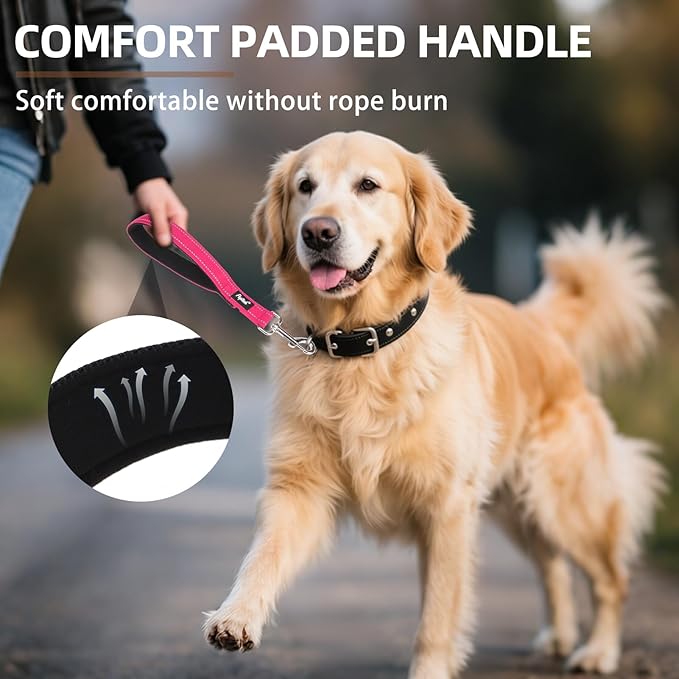PUPTECK Reflective Short Dog Leashes - 3 Packs 2.5ft/ 1.5ft/ 1ft Nylon Leash with Strong Clip, Soft Padded Handle, Durable Training Leash for Large Small Medium Dogs Walking Outside, Fuchsia