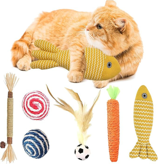 LNOVANT 6-Pack Interactive Cat Toys for Indoor Cats, Catnip Toys, Includes Silvervine Sticks for Kitten Teething and Dental Play - Fun Cat