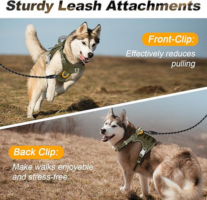 BARKBAY Service Dog Vest Tactical Dog Harness Medium Large Sized Dog Tags Personalized No Pull Adjustable Harness Reflective K9 Working Training Easy Control Military MolleSystem(Army Green,L)