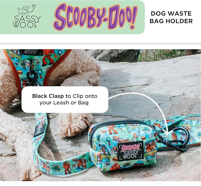 Sassy Woof Dog Waste Bag Holder – Scooby-Doo™ Waste Bag Dispenser for Leash, 3" x 2.5" x 2" – Cute & Durable Holder for Walks – Fits Standard Rolls – Pet Walking Accessory with Clip