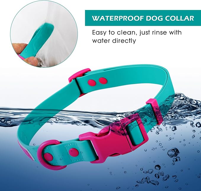 Wolfone Waterproof Adjustable Dog Collar for Small Medium Large Dogs Comfort Sturdy Odor Proof Easy Clean with Quick Release Buckle（Viridian Green Large）