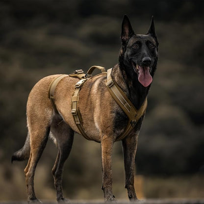 OneTigris Dog Harness No Pull, Adjustable Tactical Harness with Soft Padding, Y-Shaped Reflective Easy Walk Dog Harness for Medium and Large Dogs