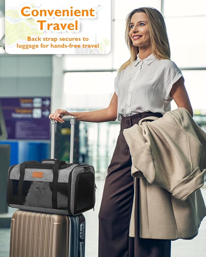 PETUX Airline Approved Pet Carrier - 17x11x9.5 in, Underseat, Top & Side Entry, Soft Sided Cat Dog Carrier for Small Cat & Dog Up to 12 lbs with Breathable Anti-Scratch Mesh for Travel & Vet - Grey