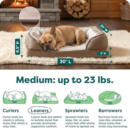 FurHaven Orthopedic Dog Bed for Medium Dogs, Perfect Comfort Sofa with Removable Bolsters with Orthopedic Egg Crate Foam for Joint Support, Washable Cover, Medium, Plush & Velvet Waves, Brownstone