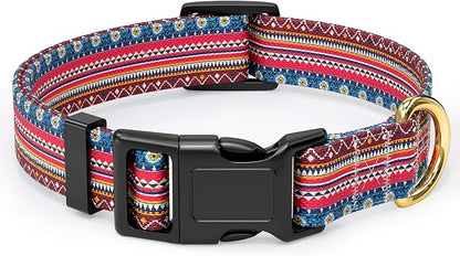 Rnivvi Dog Collar for Small Dogs, Cute Boho Heavy Duty Adjustable Puppy Collar with Quick Release Buckle for Girl & Female, Pet Accessories for Walking Running, S Length 3/4" Width, Geometric
