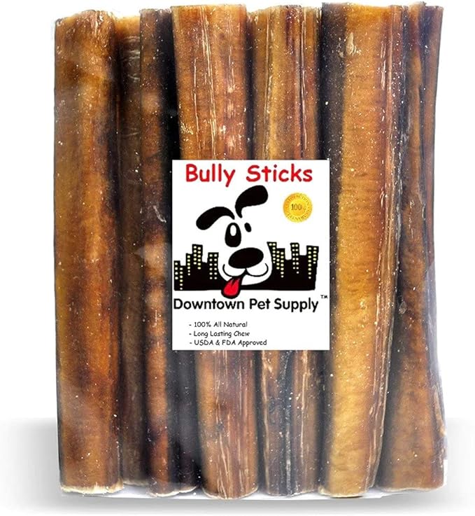 Downtown Pet Supply Jumbo Bully Sticks for Dogs - Natural Beef Chews, Low-Odor & Rawhide-Free, Long Lasting Dog Treats for Aggressive Chewers - Healthy, Safe & Delicious Chews Dogs Love (6" 5 Pack)