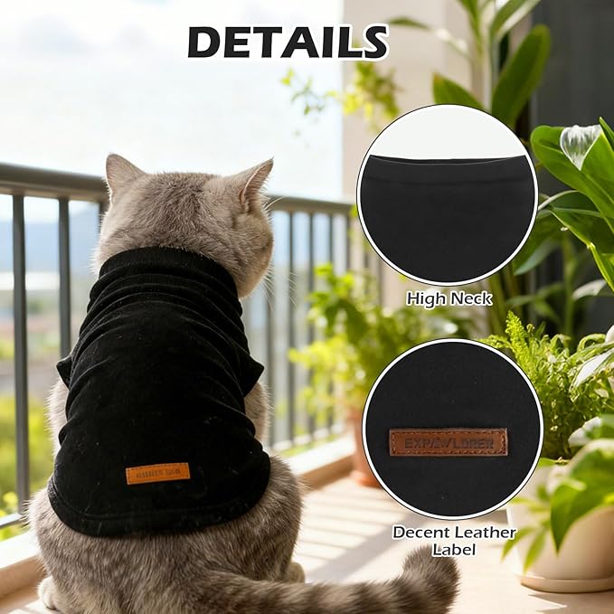 EXPAWLORER Soft Cat Sweater - Sweaters for Cats Only Warm Kitten Clothes, Fall and Winter Pet Coat Pullover Design, Fleece Sweatshirt Clothing Also for Puppy Small Dogs, Black S