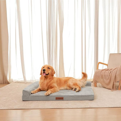 Rainmr Orthopedic Dog Beds for Large Dogs, Memory Foam Dog Beds Large Sized Dogs, Washable Removable Cover, Nonskid Bottom, Waterproof, for Indoor, Outdoor, Crate ＆ Car Use, 41x27x6 Inches, Light Grey