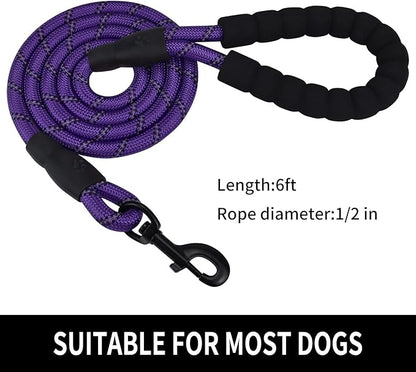 5/6 FT Strong Pet Dog Leash with Soft Padded Handle,Highly Reflective Rope for Night Walking,360-Degree Rotating Metal Buckle Without Tangles,Suitable for Small,Medium and Large Dogs.(6ft)