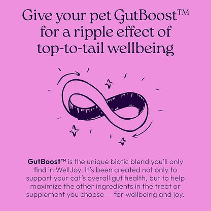 New! WellJoy Cat Supplement Calming+ GutBoost | Cat Health Supplement | Promotes Relaxation & Calmness | Dual-Benefit GutBoost Formulation | Vet Formulated | USA Made | Chicken Flavor | 90 Soft Chews