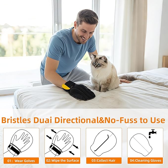 MMGOPET Pet Hair Remover Glove for Cats & Dogs, Patented Adjustable Strap, Reusable Five-Finger Grooming Glove, Non-Slip Fit, Removes Pet Hair from Couch, Carpet, Laundry & Car Seat, 2 Pcs