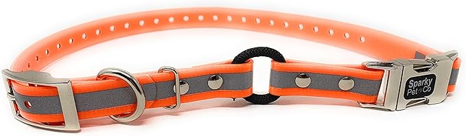 Sparky Pet Co -Zeus ECollar Replacement Strap - Bungee Loop Dog Collar Waterproof Biothane -Adjustable - Double Buckle - Quick Snap Metal Clasp - Invisible Fence Systems - 3/4" x 28" Orange Refl