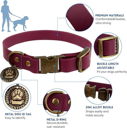 Wisedog Dog Collar and Leash Set, Waterproof Adjustable Puppy Collars with Cute Tag 4FT Dog Leash with Poop Bag for Small Medium Large Dogs (XS, Burgundy)