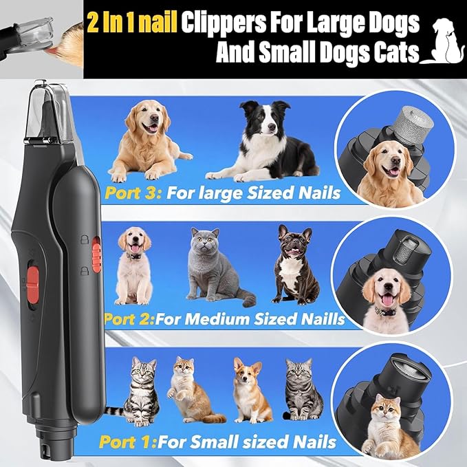 CATPICK 2-in-1 Cat Nail Clippers & Dog Nail Clippers Trimmers for Large Medium Small Dogs Cats Claw Trimmer Quick Sensor and Safety Guard USB Rechargeable with 2 LED Lights Dogs Nail Trimmer