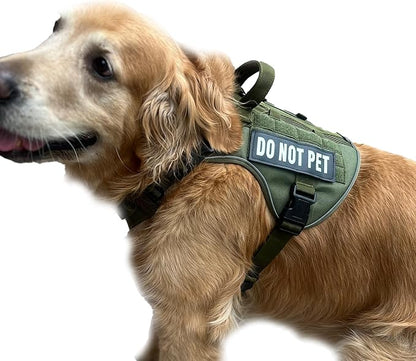 Tactical Dog Harness for Large and XL Breeds, Air Dog Vest No Pull with Reflective Do Not Pet Patches, Breathable Dog Molle Vests for Training Walking Hunting Green