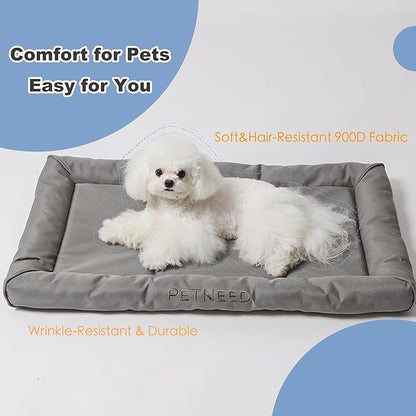 4-Season Water-Resistant Dog Beds for Metal Crates, Indoor & Outdoor Use for Dogs up to 30 lbs, Durable Oxford 900D Fabric, Plush Pillow & Supportive Foam, Washable (28 inches, Grey)