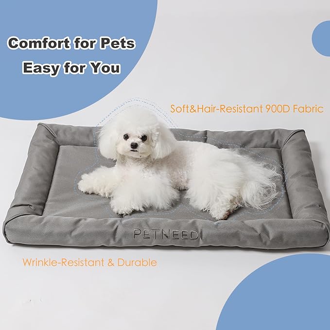 4-Season Water-Resistant Dog Beds for Metal Crates, Indoor & Outdoor Use for Dogs up to 100 lbs, Durable Oxford 900D Fabric, Plush Pillow & Supportive Foam, Washable (45 inches, Grey)