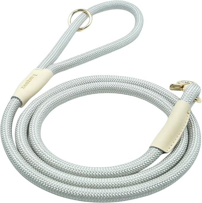 Lobster Snap Pet Leash 5FT, Special Strong Nylon Rope Dog Leash, Solid Color Rope Dog Lead for All Breeds (Grey, 5ft *10mm)