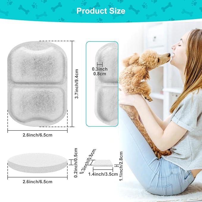 Dog Water Fountain Filter, 8 Pack Pet Fountain Filters Cat Water Fountain Filters Replacement for 7L/230oz/1.8G Stainless Steel Dog Fountain,Replacement Filters and Sponges