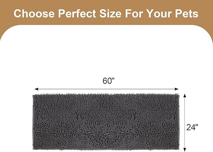 Amyracel Absorbent Dog Door Mat for Muddy Paws, 60" x 24" Non Slip Washable Door Mat Indoor Entrance, Quick Dry Chenille Pet Entry Rugs for Entryway Indoor, Grey