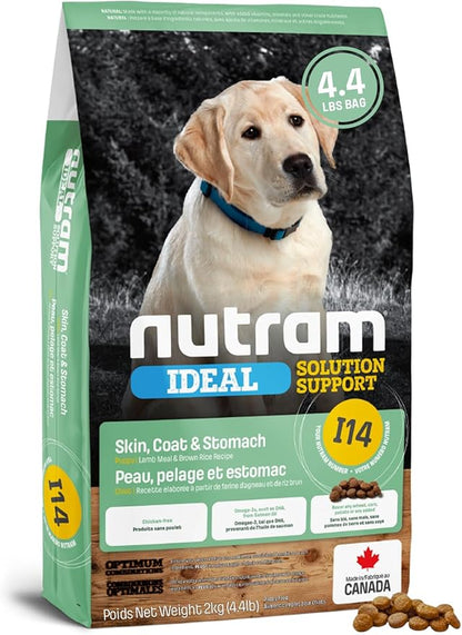 Nutram I14 Puppy Dog Food with Lamb & Brown Rice - Skin, Coat & Sensitive Stomach Dog Food with Pumpkin, Omega-3 Rich Salmon Oil & Flaxseed for Shiny Coat & Immunity - Chicken Free Puppy Food (4.4 lb)