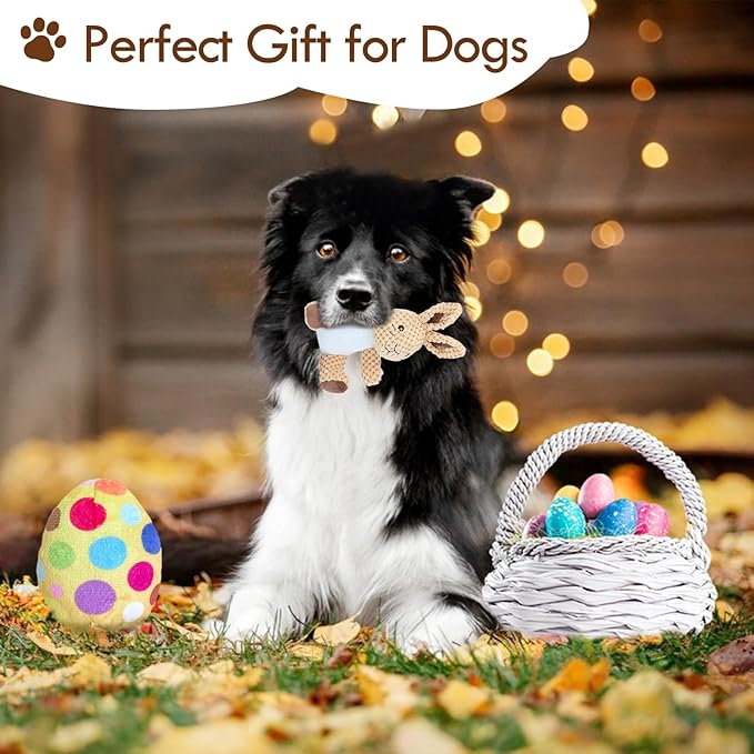Easter Dog Toys,Easter Rabbit Bunny Egg Plush Squeaky Toys,Easter Rabbit Plush Squeaky Chew Toys for Small Dogs