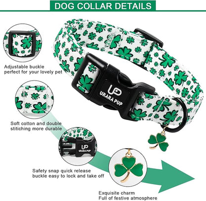 St. Patrick's Day Dog Collar, UP URARA PUP Shamrock Adjustable Pet Collar with Quick Release, Dog Accessories for Small Medium Large Dogs