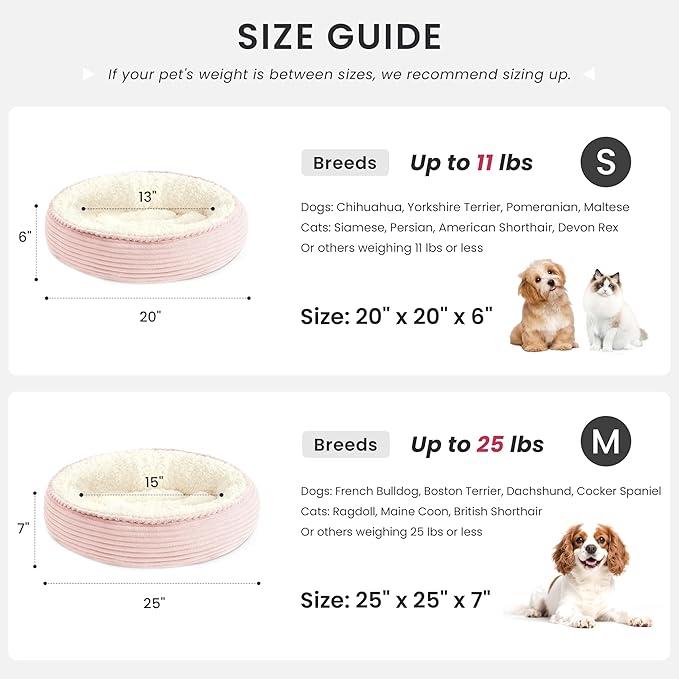 Love's cabin Round Donut Cat and Dog Cushion Bed, 25in Pet Bed for Small or Medium Dogs, Anti-Slip & Water-Resistant Bottom, Soft Durable Fabric Pet Beds, Washable Calming Cat Bed Pink Stripe