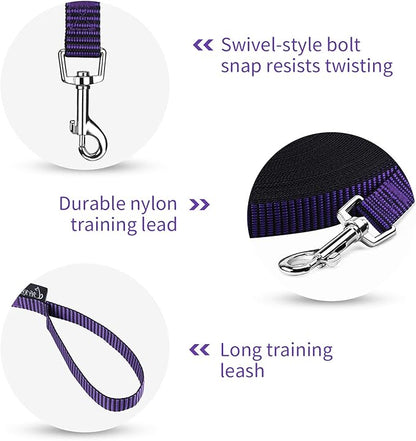 Hi Kiss Dog/Puppy Obedience Recall Training Agility Lead - 15ft 20ft 30ft 50ft 100ft Training Leash - Great for Training, Play, Camping, or Backyard(15ft,Black_Purple)