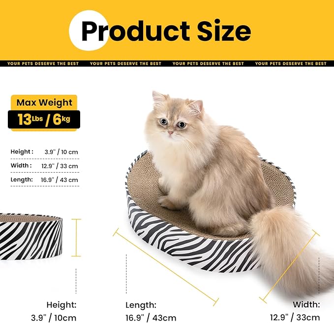 Conlun Oval Cat Scratcher Bed, 2-in-1 Cat Scratching Board, Natural Corrugated Cardboard Scratch Pad Lounge, Sealed Base Traps Debris,No Assembly Kitty Furniture,Stylish Colors Blends Any Home Decor
