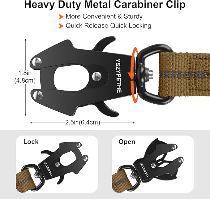 YSZYPETHE Heavy Duty Dog Leash, 4-6 Ft Shock Absorbing with Heavy-Duty Seatbelt Buckle & Dual Handles - No Bungee, for Medium to Large Dogs (Khaki)