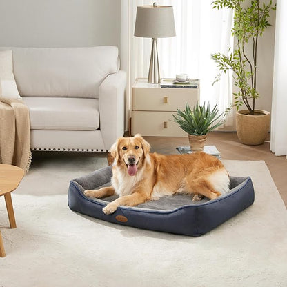 Tidore Orthopedic Dog Beds for Medium Dogs, Durable Egg Crate Foam Sofa Dog Bed wit Washable Removable Cover,Waterproof Lining,Pet Bed for Large Dogs (Navy Blue-Velvet, 39.4" L x 31.5" W x 7.4" Th)
