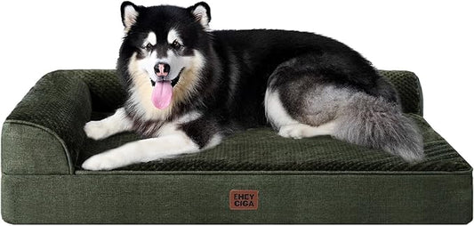 EHEYCIGA XXL Dog Bed Memory Foam, Orthopedic Giant Dog Bed Jumbo with Washable Removable Cover, Waterproof Pet Sofa Couch with Nonskid Bottom, 48x35x7.5, Dark Green