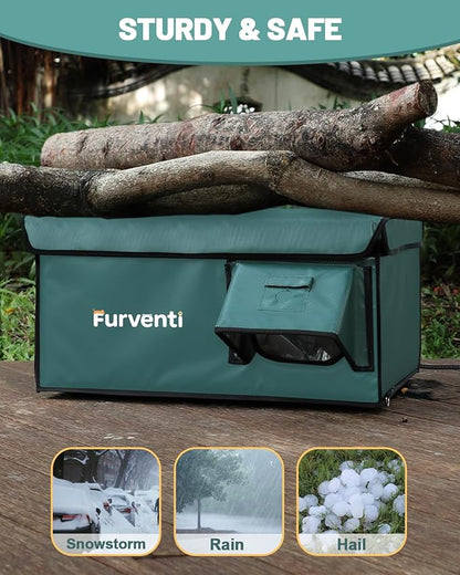 Heated Cat House for Outside with Dual Doors, Insulated Cat House Outdoor with Heating Pad, Weatherproof Heated Outdoor Cats Houses Weatherproof for Feral Cats (Deep Green, 25.5" L x 16" W x 13" H)