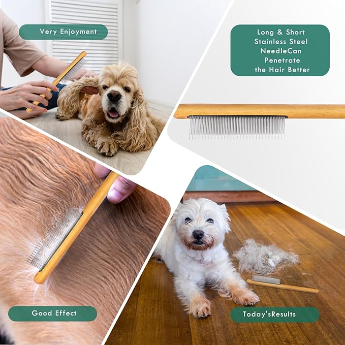 Slicker Brush for Dogs, Dog Grooming Supplies Long Pin Large Doodle Brush for Goldendoodles Poodles Bernedoodles, 3 Pcs Grooming Tools with Wooden Handle for Mats Tangles - Green