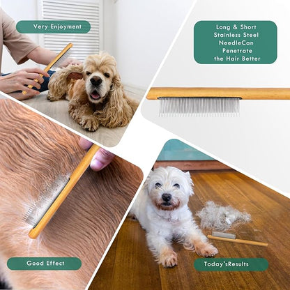 Slicker Brush for Dogs, Dog Grooming Supplies Long Pin Large Doodle Brush for Goldendoodles Poodles Bernedoodles, 3 Pcs Grooming Tools with Wooden Handle for Mats Tangles - Green