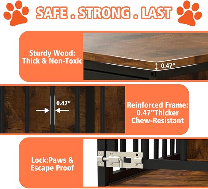 31.5" Dog Crate Furniture with Flip Door, Wooden Dog Kennel Indoor, Heavy Duty Pet Cage for Small Medium Dogs, Double Door Pet House End Table, Rustic Brown