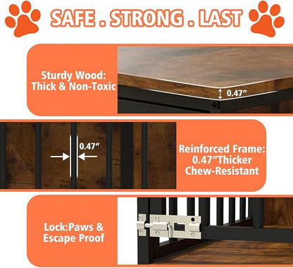 31.5" Dog Crate Furniture with Flip Door, Wooden Dog Kennel Indoor, Heavy Duty Pet Cage for Small Medium Dogs, Double Door Pet House End Table, Rustic Brown